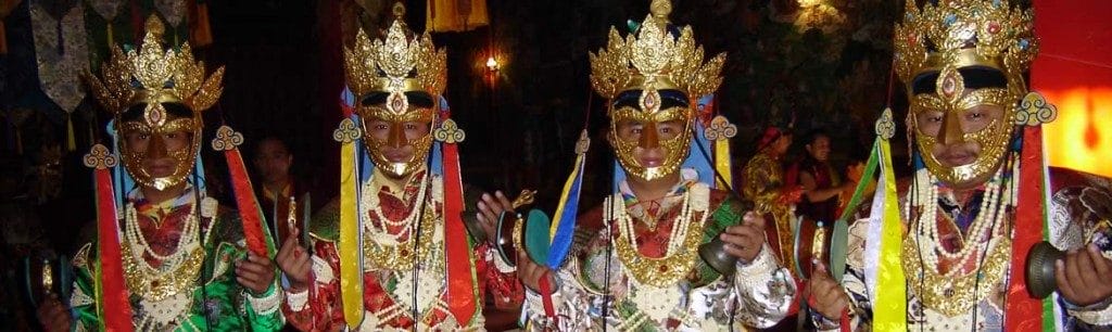 Ritual dancers at Mindrolling Monastery