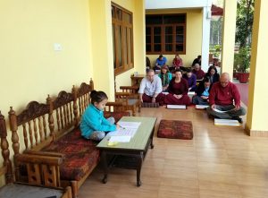 Jetsün Rinpoche joins members of the Wester sangha during Tibetan reading class
